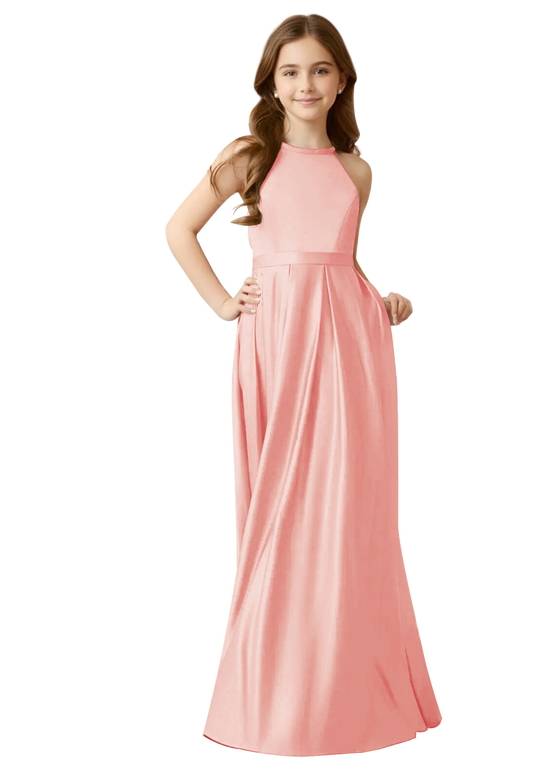 Satin Halter Junior Bridesmaid Dress | Flower Girls Dress | Dideyttawl Gold / 6 Satin Halter Junior Bridesmaid Dress | Flower Girls Dress | Dideyttawl Gold / 6