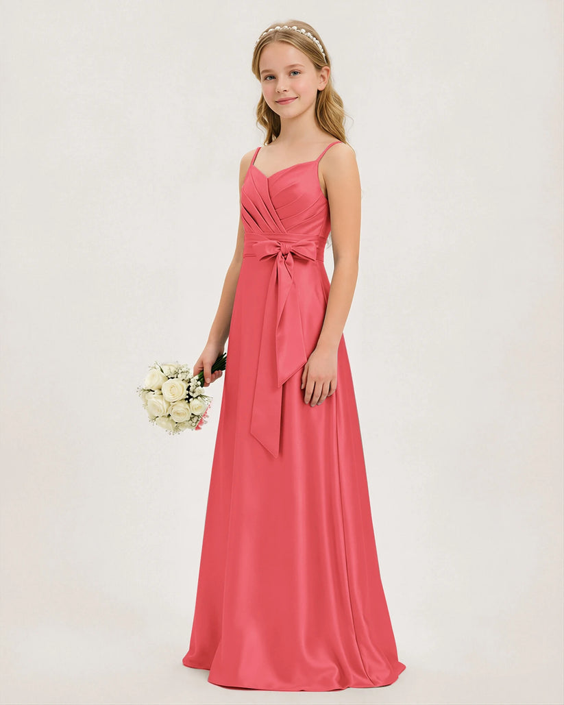 Coral Satin A-line Junior Bridesmaid Dress Side View