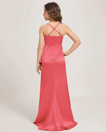 Dideyttawl Girls Formal Dress with Slit Ruffles Satin  Formal Gowns for Girls