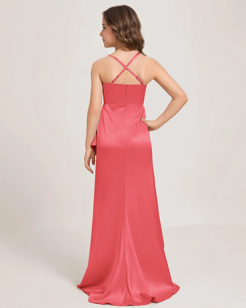 Coral Satin A-line Girls Formal Dress Back View