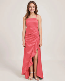 Dideyttawl Girls Formal Dress with Slit Ruffles Satin  Formal Gowns for Girls