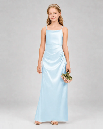 Baby Blue Satin Sheath Girls Formal Dress Front View
