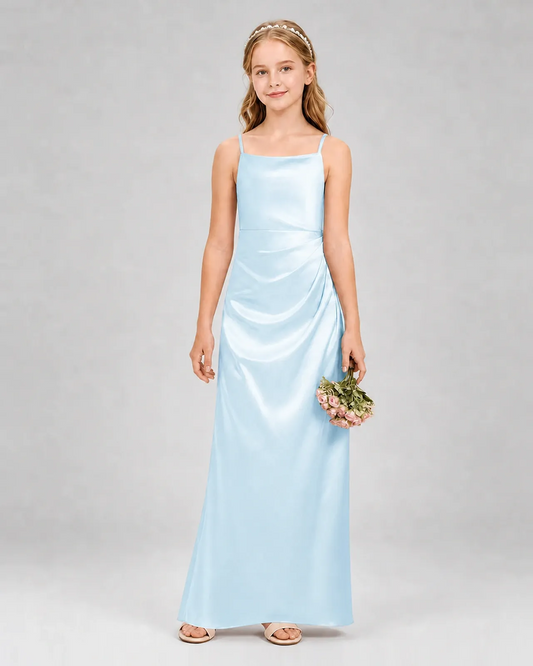 Baby Blue Satin Sheath Girls Formal Dress Front View
