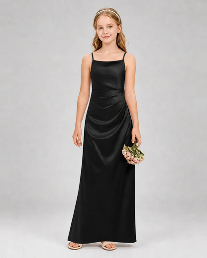 Black Satin A-line Girls Formal Dress Front View