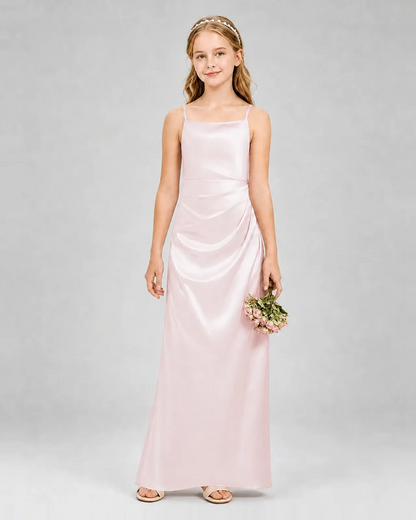 Blush Pink Satin A-line Girls Formal Dress Front View
