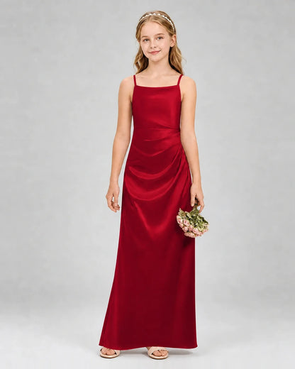 Burgundy Satin A-line Girls Formal Dress Front View