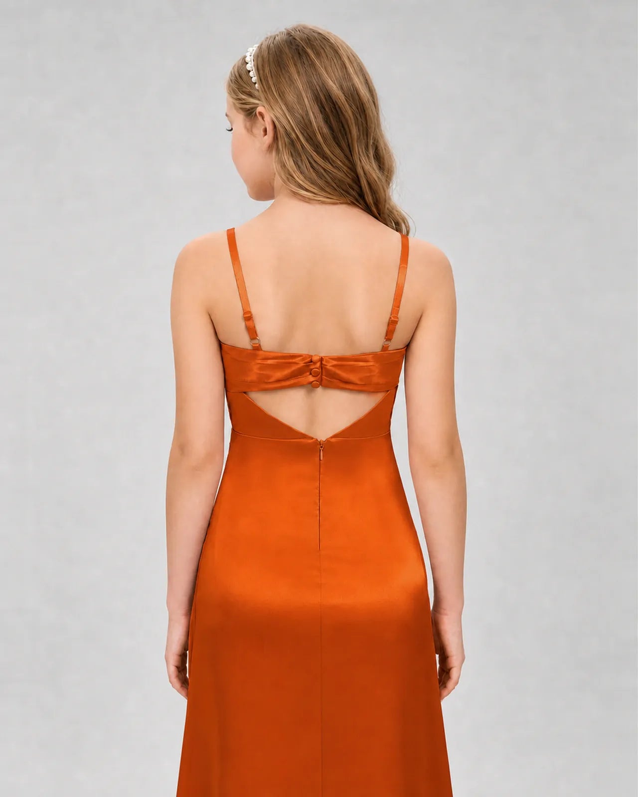 Burnt Orange Satin A-line Girls Formal Dress Back View