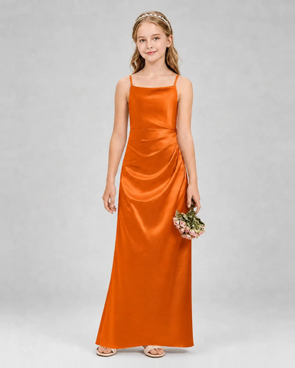 Burnt Orange Satin Sheath Girls Formal Dress Front View