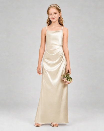 Champagne Satin Sheath Girls Formal Dress Front View