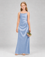 Dusty Blue Satin A-line Girls Formal Dress Front View