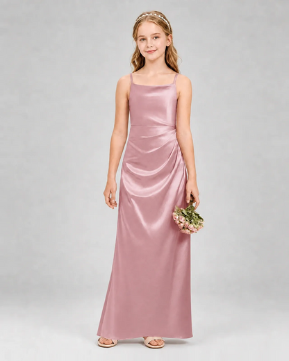 Dusty Rose Satin A-line Girls Formal Dress Front View