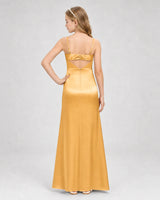 Gold Satin A-line Girls Formal Dress Back View