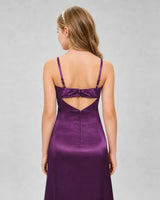 Grape Satin A-line Girls Formal Dress Back View