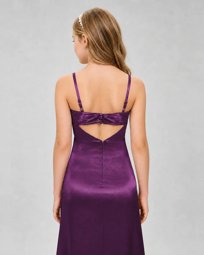 Grape Satin A-line Girls Formal Dress Back View