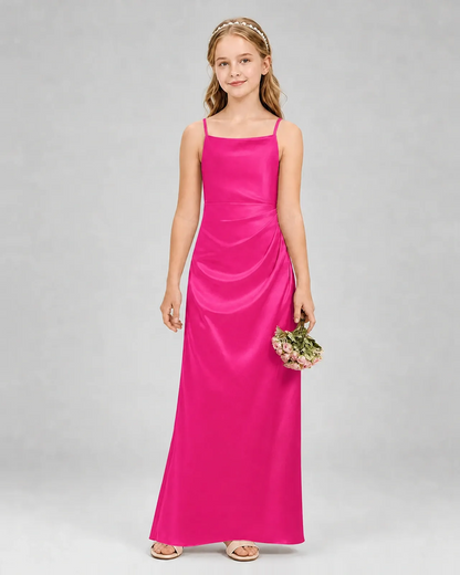Hot Pink Satin A-line Girls Formal Dress Front View