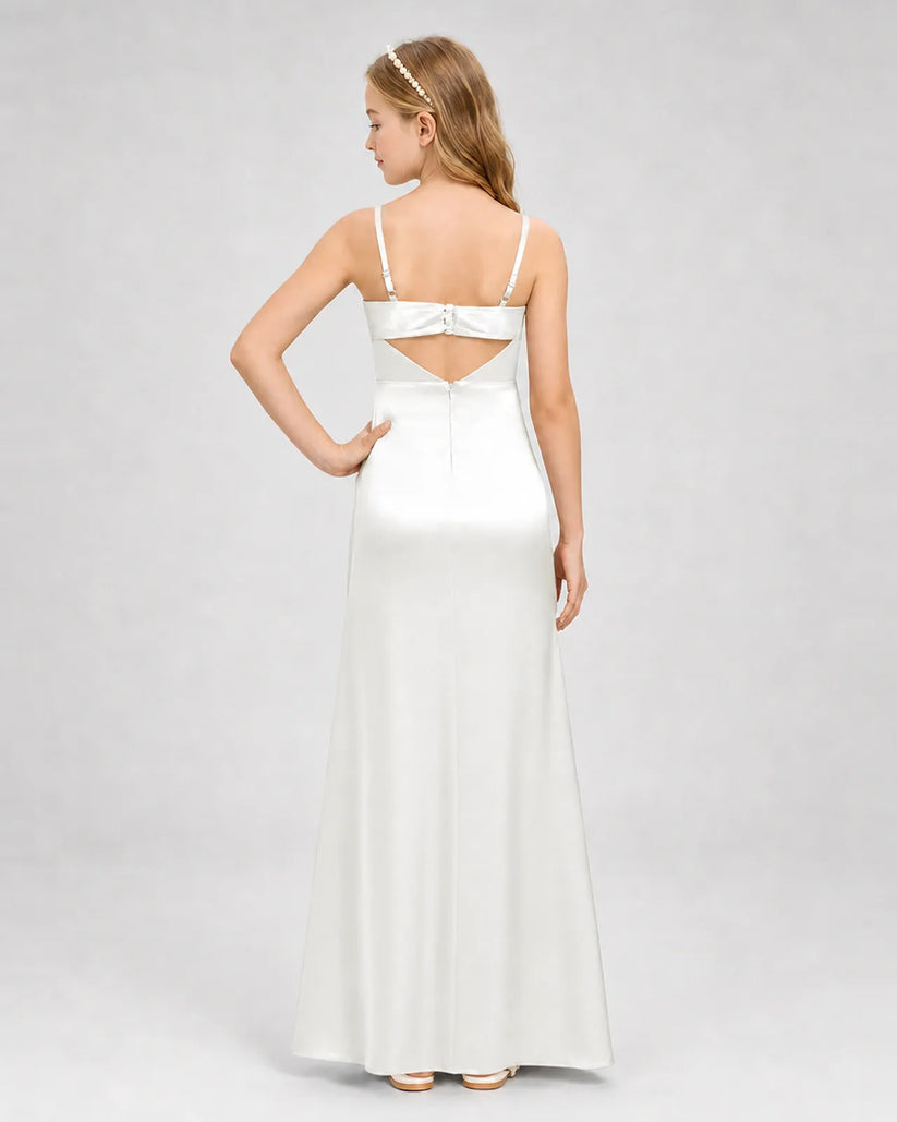 Ivory Satin A-line Girls Formal Dress Back View