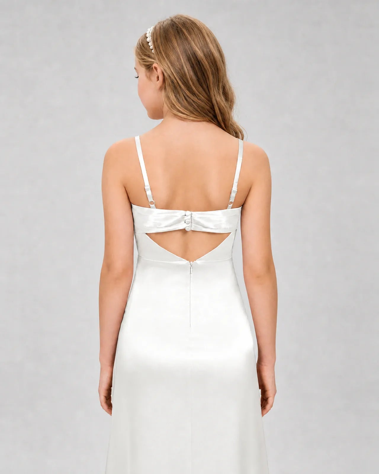 Ivory Satin A-line Girls Formal Dress Back View