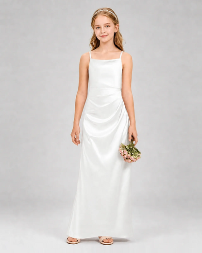 Ivory Satin A-line Girls Formal Dress Front View