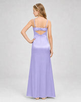 Lavender Satin A-line Girls Formal Dress Back View