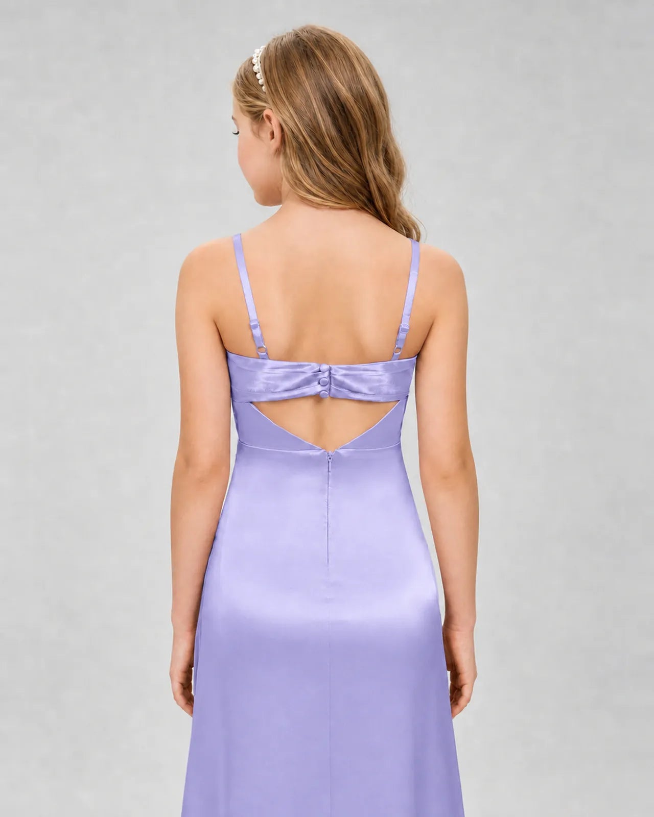 Lavender Satin A-line Girls Formal Dress Back View