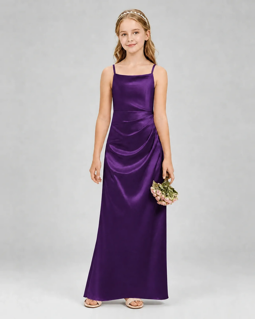 Purple Satin A-line Girls Formal Dress Front View
