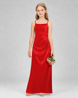 Red Satin A-line Girls Formal Dress Front View