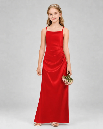 Red Satin A-line Girls Formal Dress Front View
