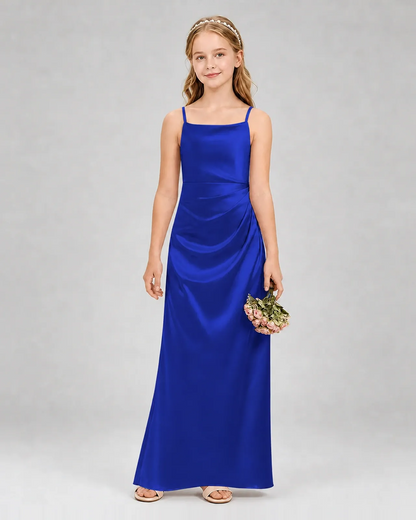 Royal Blue Satin A-line Girls Formal Dress Front View