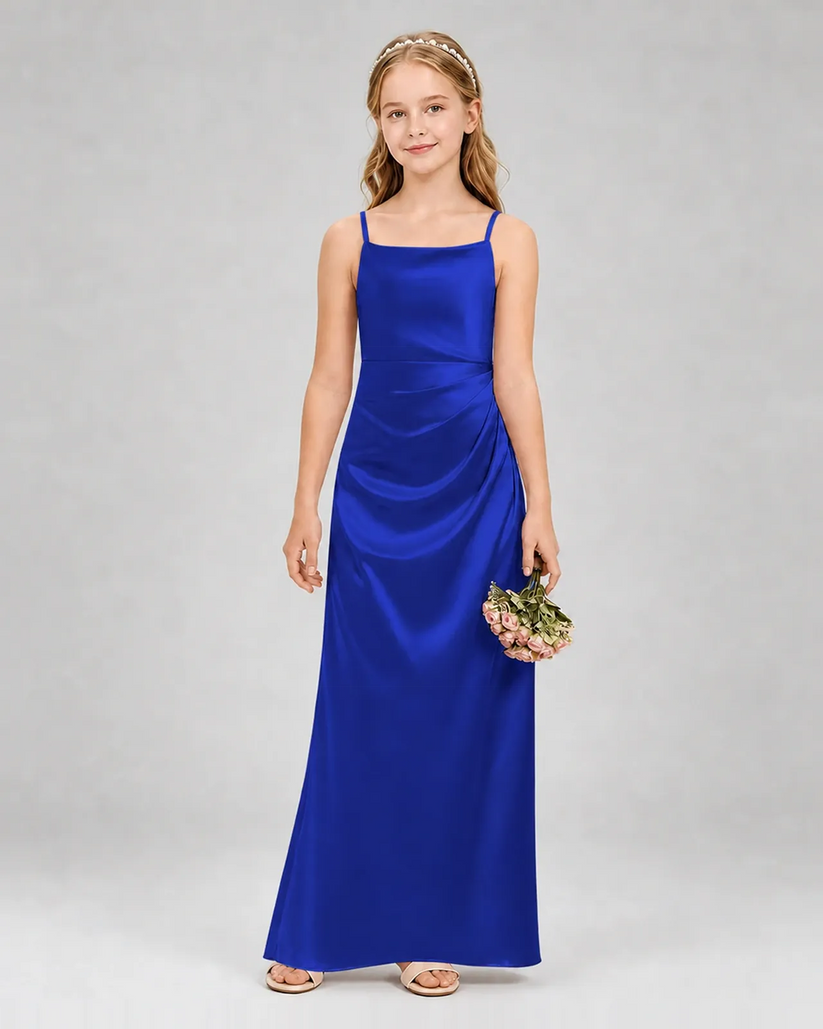 Royal Blue Satin A-line Girls Formal Dress Front View