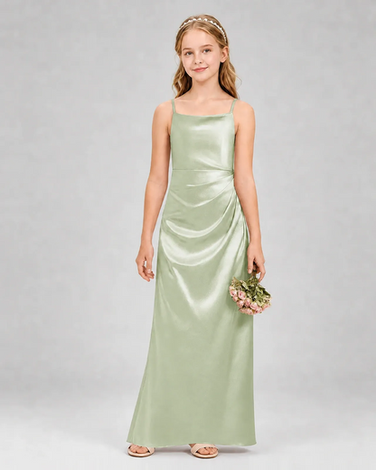 Sage Green Satin A-line Girls Formal Dress Front View