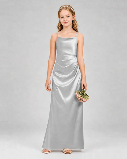 Silver Satin Sheath Girls Formal Dress Front View