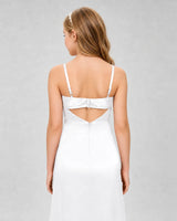White Satin A-line Girls Formal Dress Back View