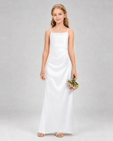 White Satin A-line Girls Formal Dress Front View