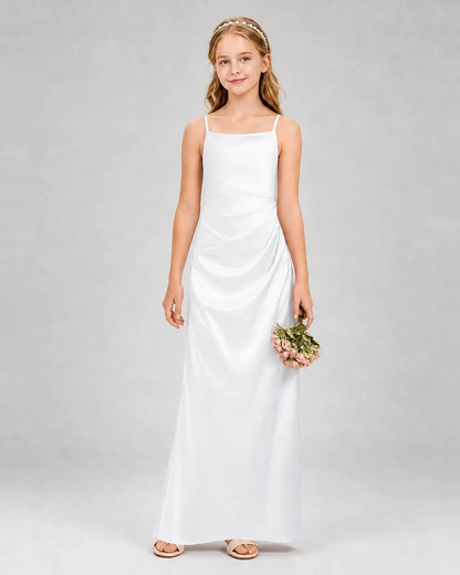 White Satin A-line Girls Formal Dress Front View