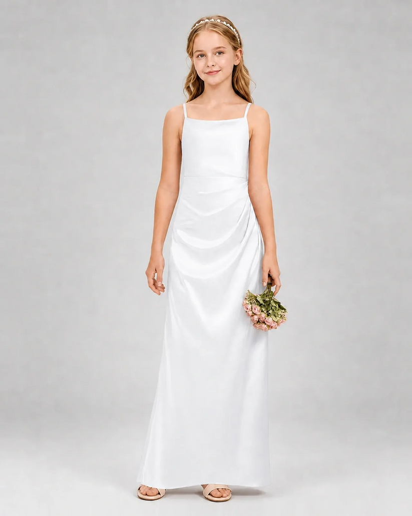 White Satin A-line Girls Formal Dress Front View