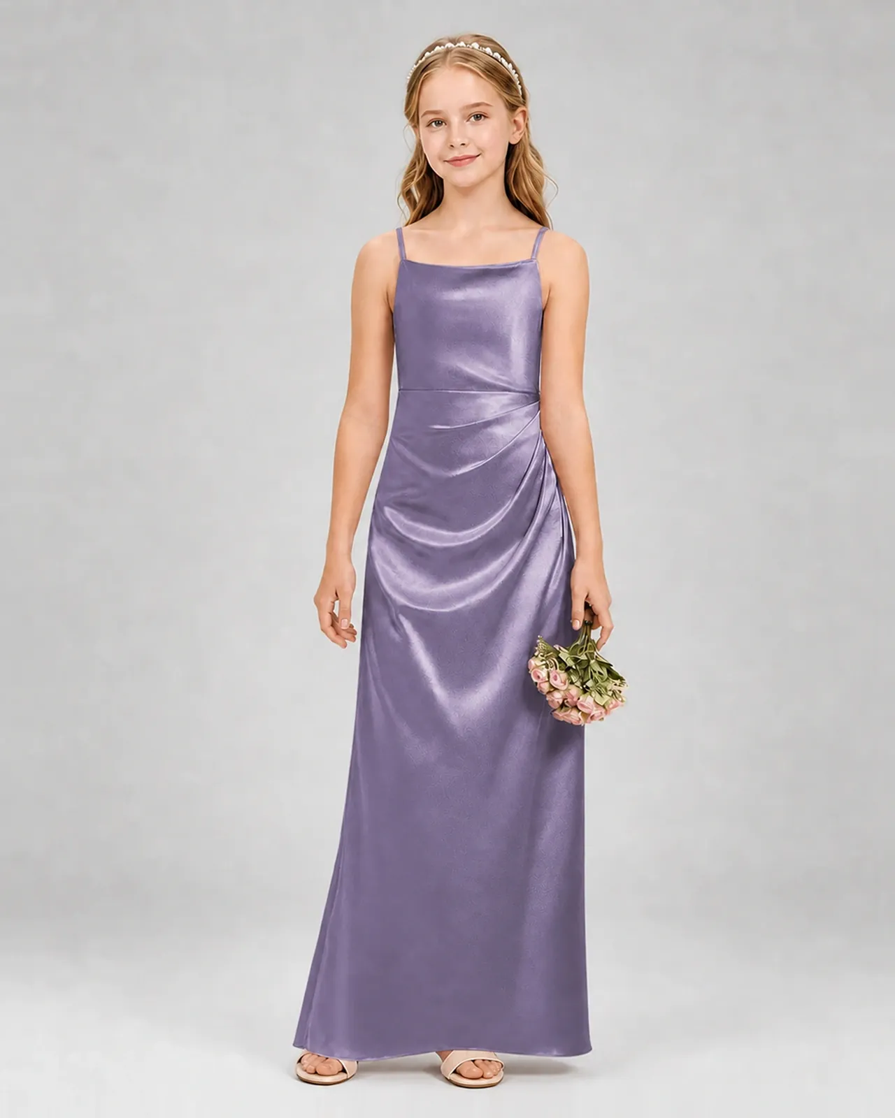 Wisteria Satin A-line Girls Formal Dress Front View