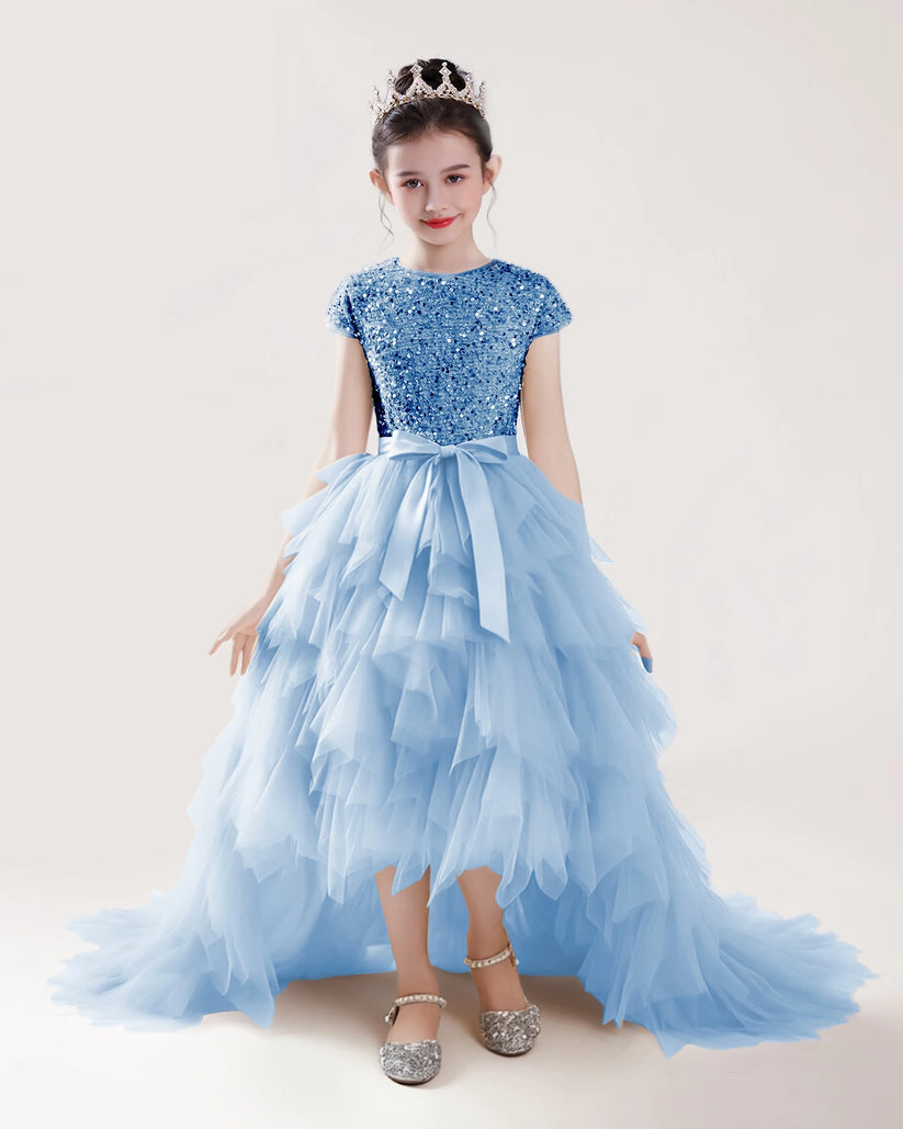 Baby Blue Tulle A-line Girls Formal Dress Front View