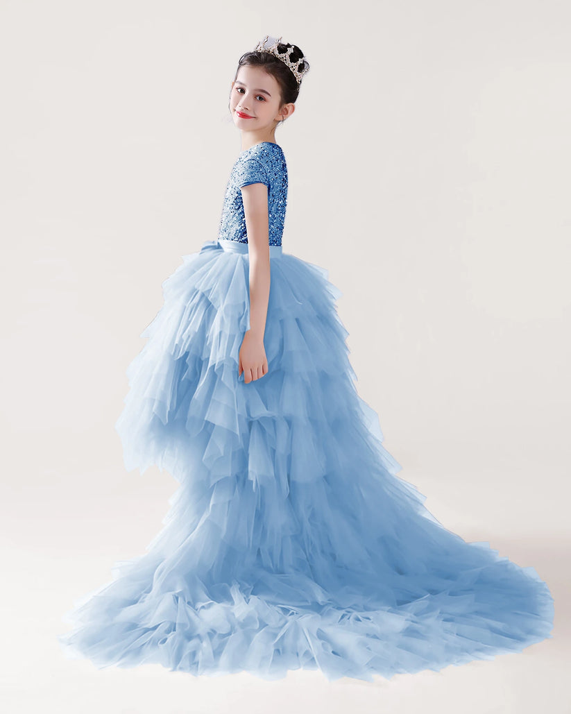 Baby Blue Tulle Ball Gown Girls Formal Dress Side View