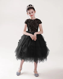 Black Sequin Hi-low Flower Girl Dress