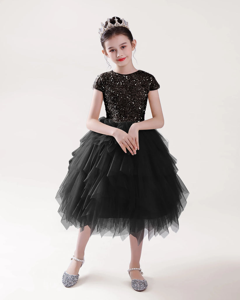 Black Tulle Ball Gown Girls Formal Dress Front View