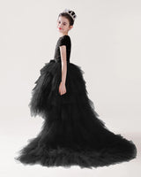Black Tulle A-line Girls Formal Dress Side View
