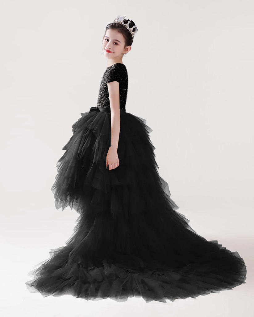 Black Tulle A-line Girls Formal Dress Side View