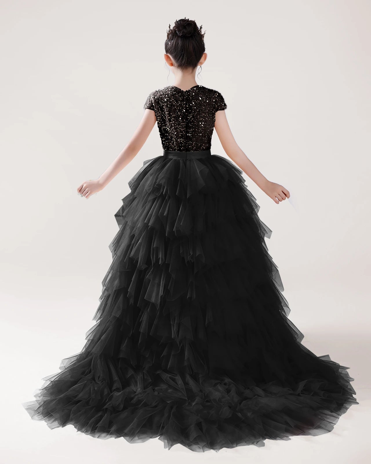 Dideyttawl Sequin Pageant Dress Hi-Lo Birthday Party Dress with Detachable Train