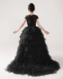 Black Sequin Hi-low Flower Girl Dress