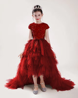 Burgundy Tulle A-line Girls Formal Dress Front View