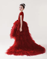 Burgundy Tulle Ball Gown Girls Formal Dress Side View