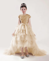 Champagne Tulle A-line Girls Formal Dress Front View