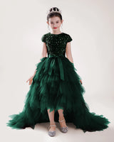 Dark Green Tulle A-line Girls Formal Dress Front View