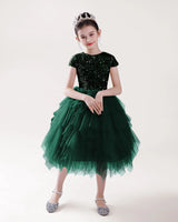 Dark Green Tulle A-line Girls Formal Dress Front View