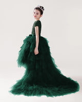 Dark Green Tulle Ball Gown Girls Formal Dress Side View